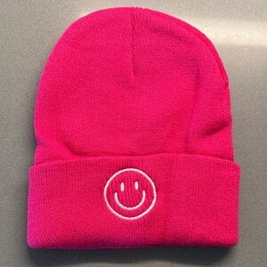 Hot Pink Women’s Smiley Happy Face Beanie Hat NWOT